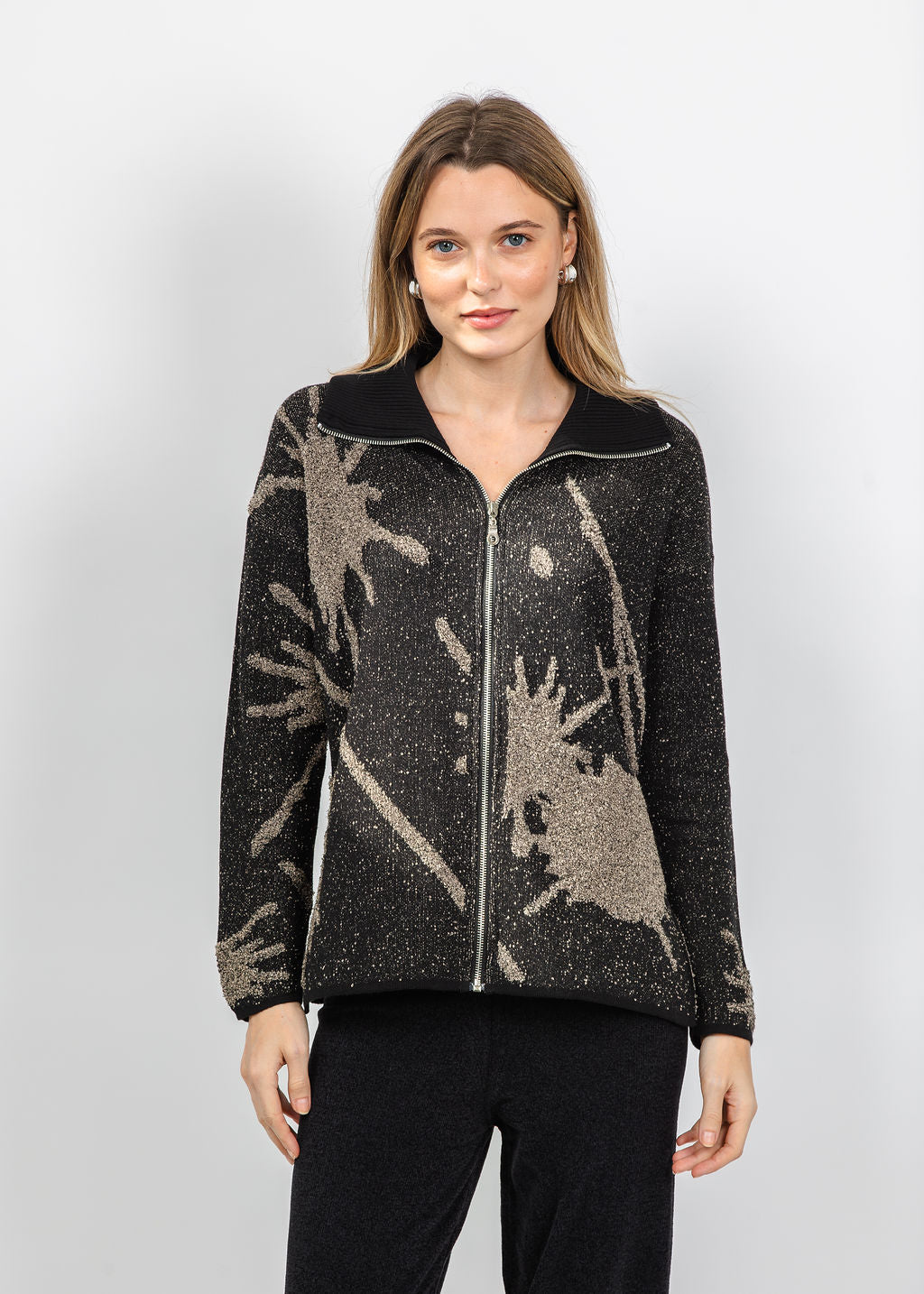 BK Splatter Zip Jacket in Taupe available at Barbara Katz