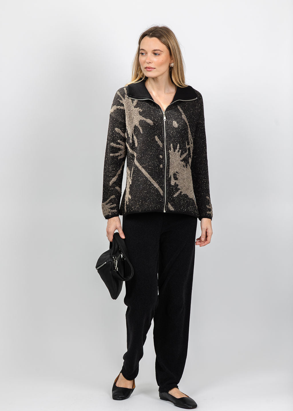 BK Splatter Zip Jacket in Taupe available at Barbara Katz