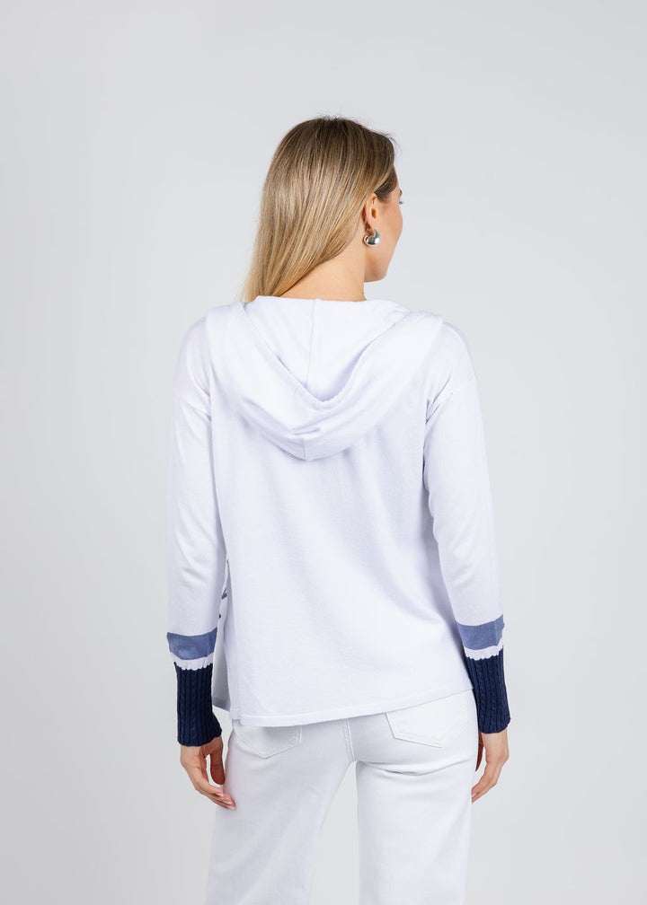 BK Star Braided Sleeve Zip Up Hoodie in White/Blue available at Barbara Katz