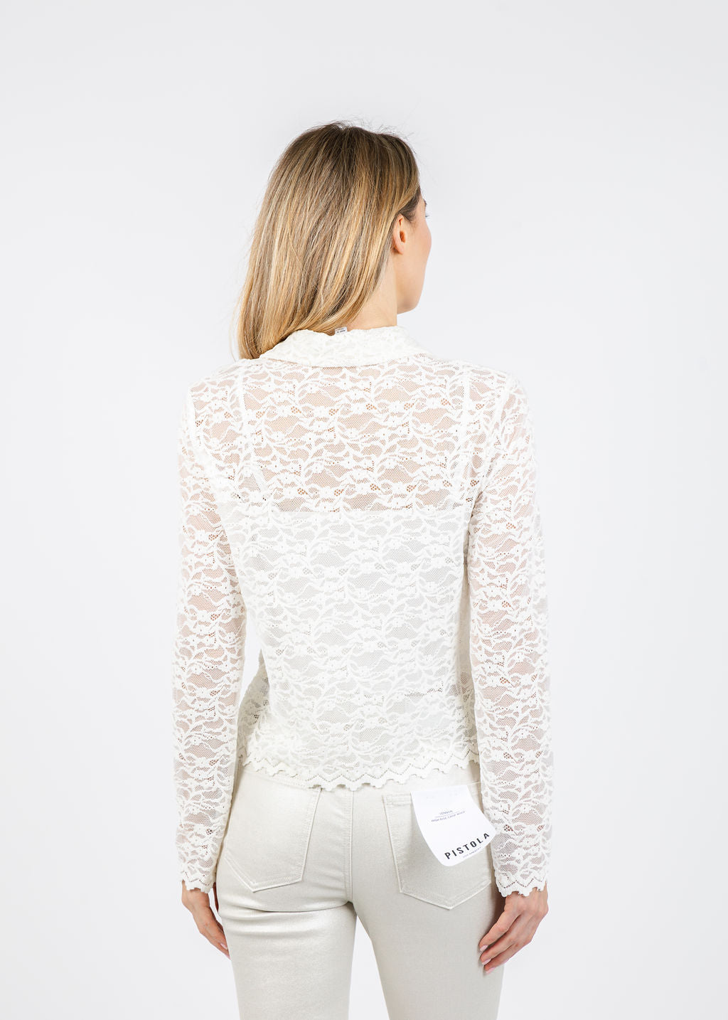 BK Stella Stretch Lace Button-Down Blouse in Ivory available at Barbara Katz
