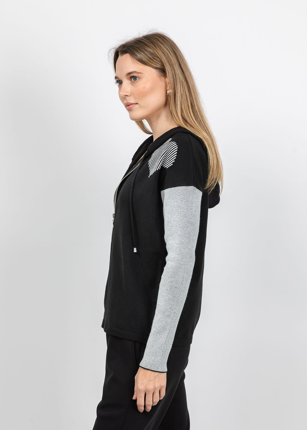 BK Stripe Hearts Zip Hoodie in Black/White available at Barbara Katz