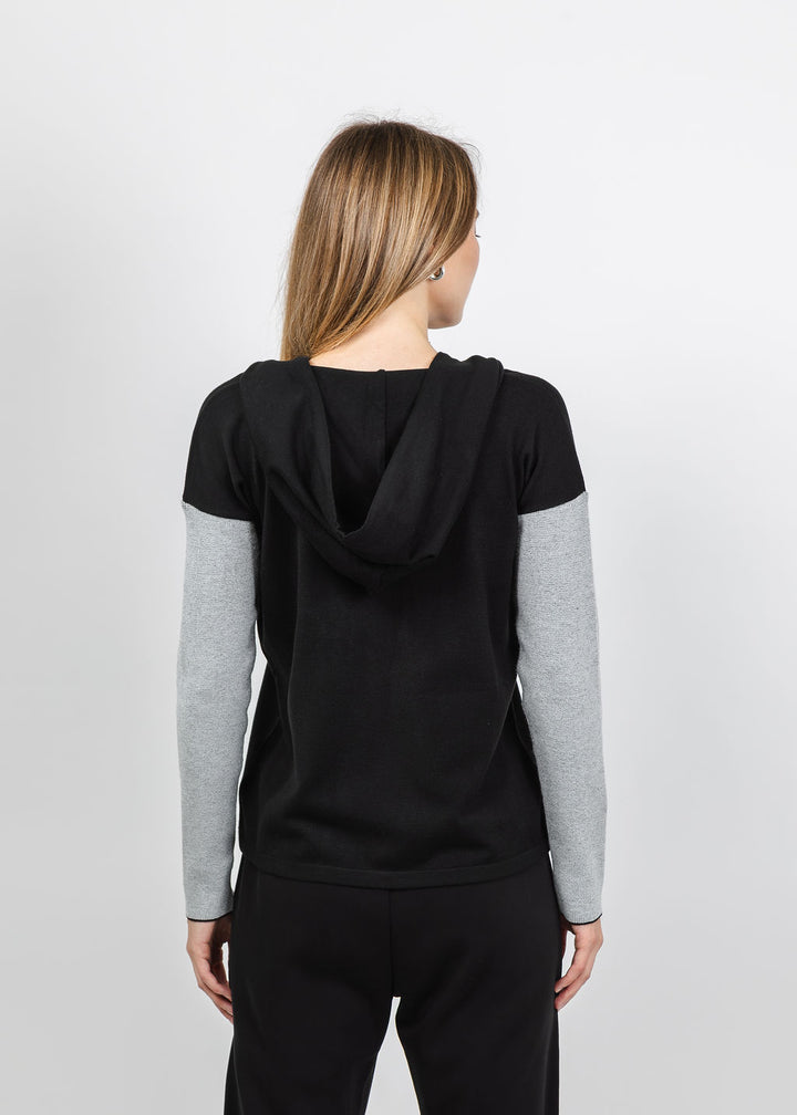BK Stripe Hearts Zip Hoodie in Black/White available at Barbara Katz