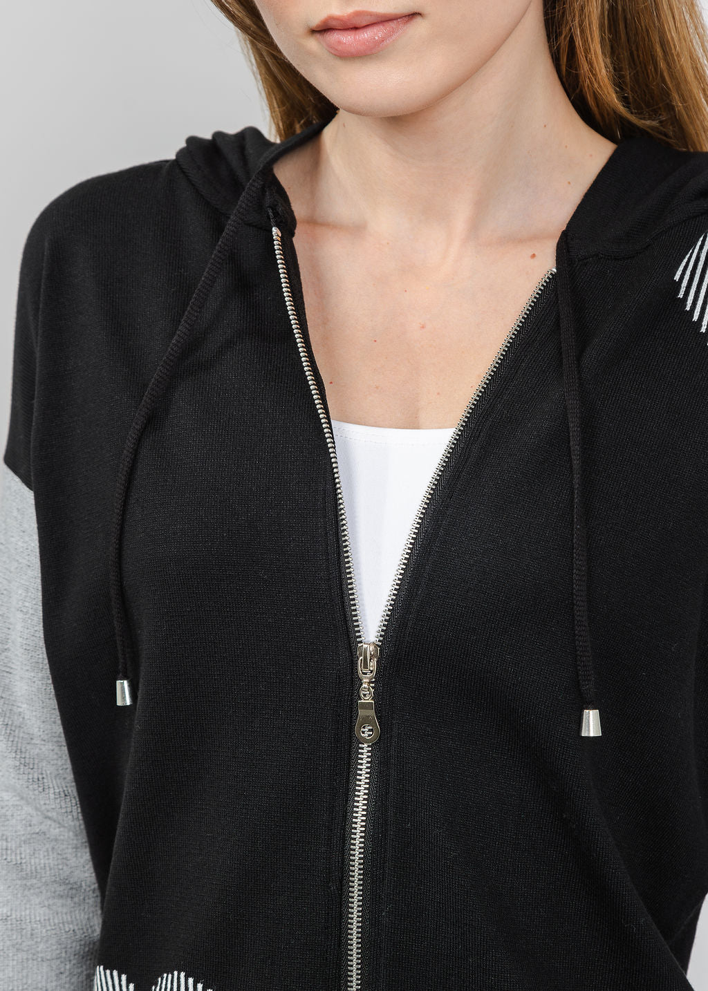 BK Stripe Hearts Zip Hoodie in Black/White available at Barbara Katz