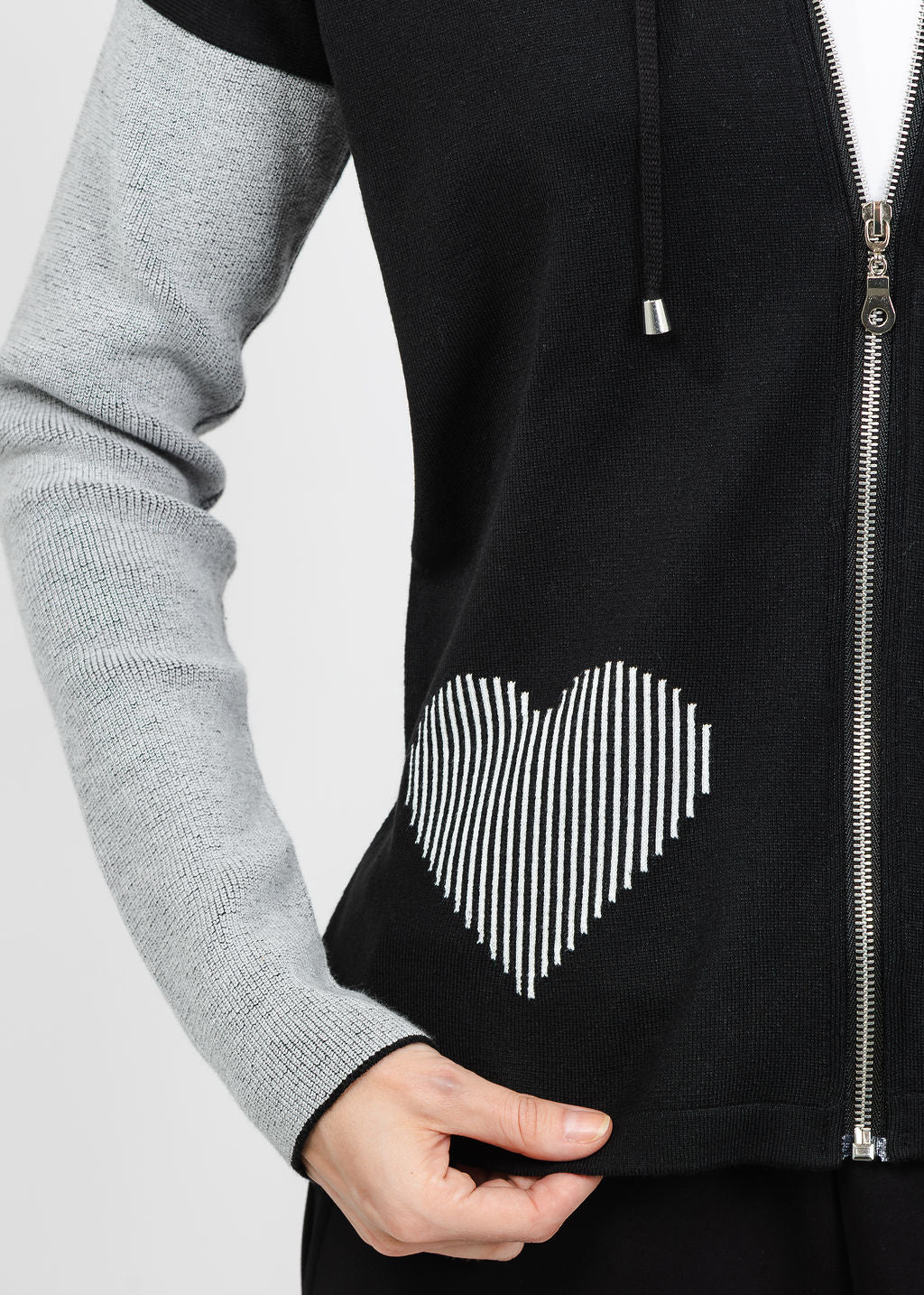 BK Stripe Hearts Zip Hoodie in Black/White available at Barbara Katz