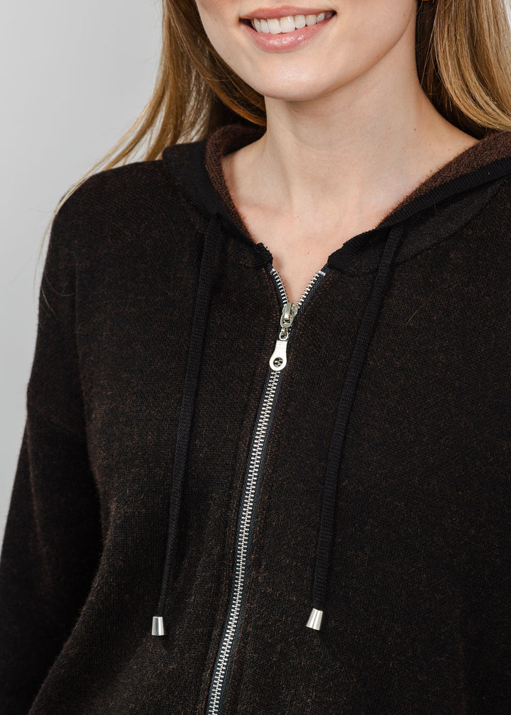 BK Stripe Sleeve Zip Hoodie in Brown available at Barbara Katz