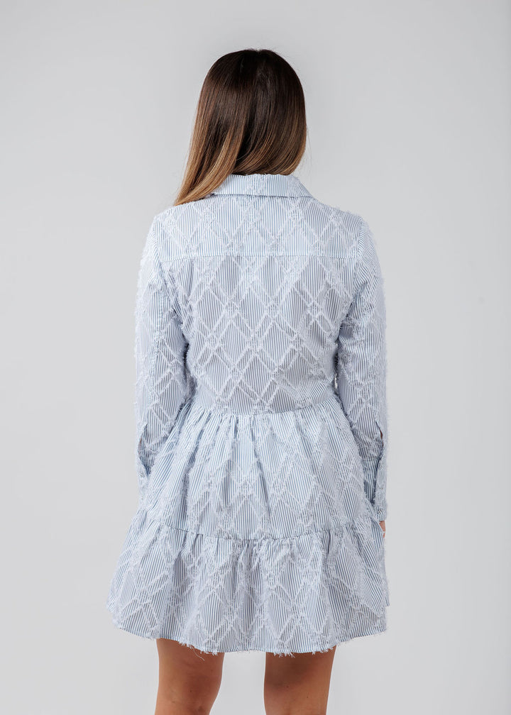 BK Striped Fringe Detail Mini Dress in Blue available at Barbara Katz