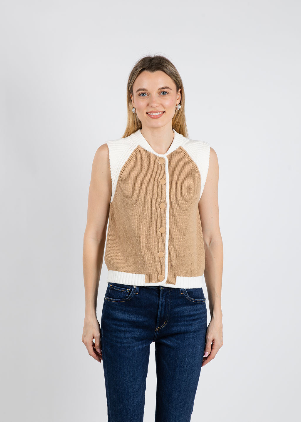 BK Sus Sleeveless Bomber Vest in Sand available at Barbara Katz