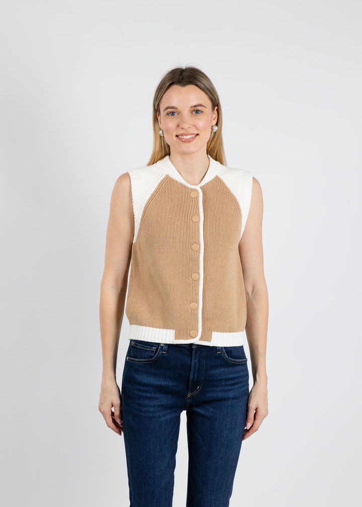 BK Sus Sleeveless Bomber Vest in Sand available at Barbara Katz