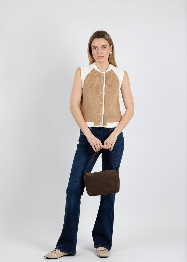 BK Sus Sleeveless Bomber Vest in Sand available at Barbara Katz