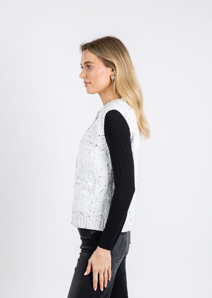BK Tasha Sleeveless Chenille Cardigan in Black/White available at Barbara Katz
