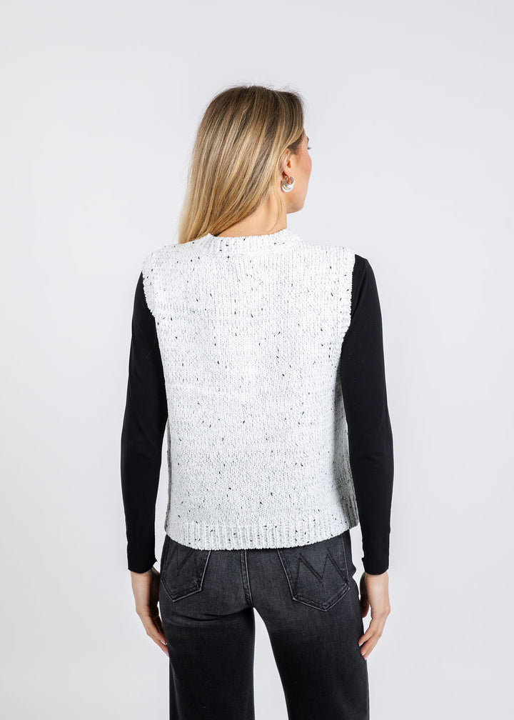 BK Tasha Sleeveless Chenille Cardigan in Black/White available at Barbara Katz