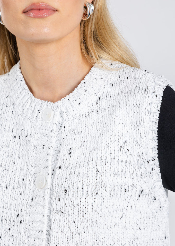 BK Tasha Sleeveless Chenille Cardigan in Black/White available at Barbara Katz