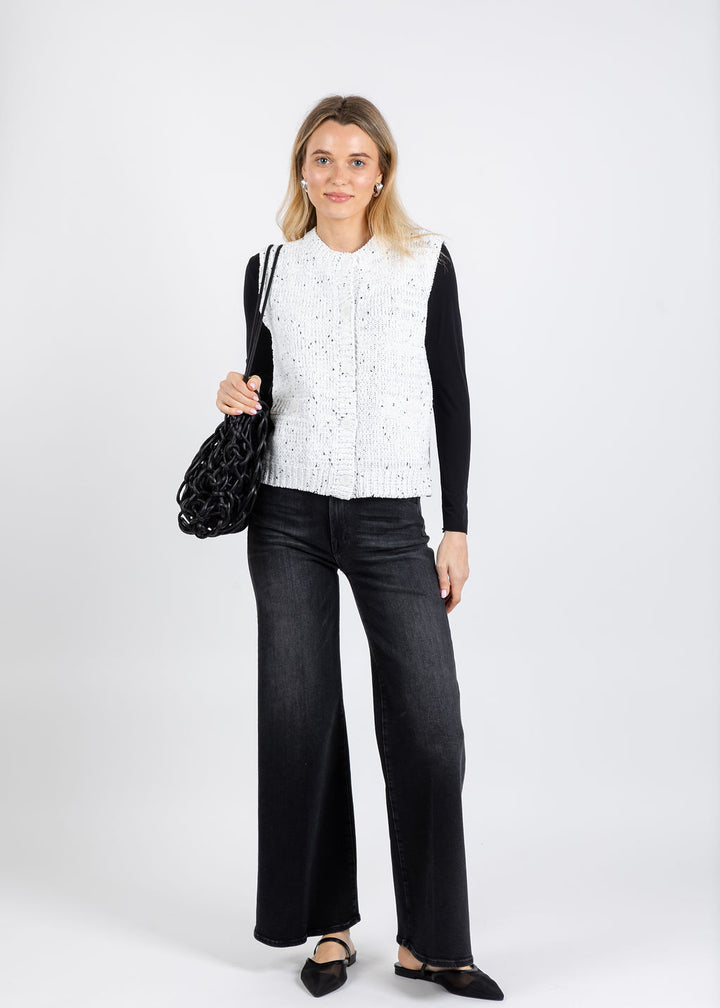 BK Tasha Sleeveless Chenille Cardigan in Black/White available at Barbara Katz