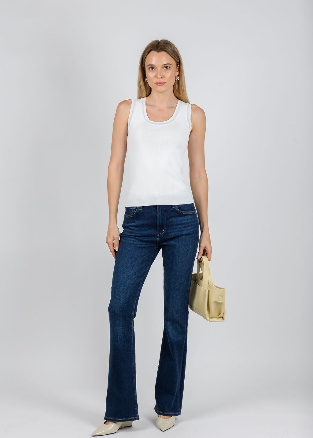 BK Trim Tank Top in White available at Barbara Katz