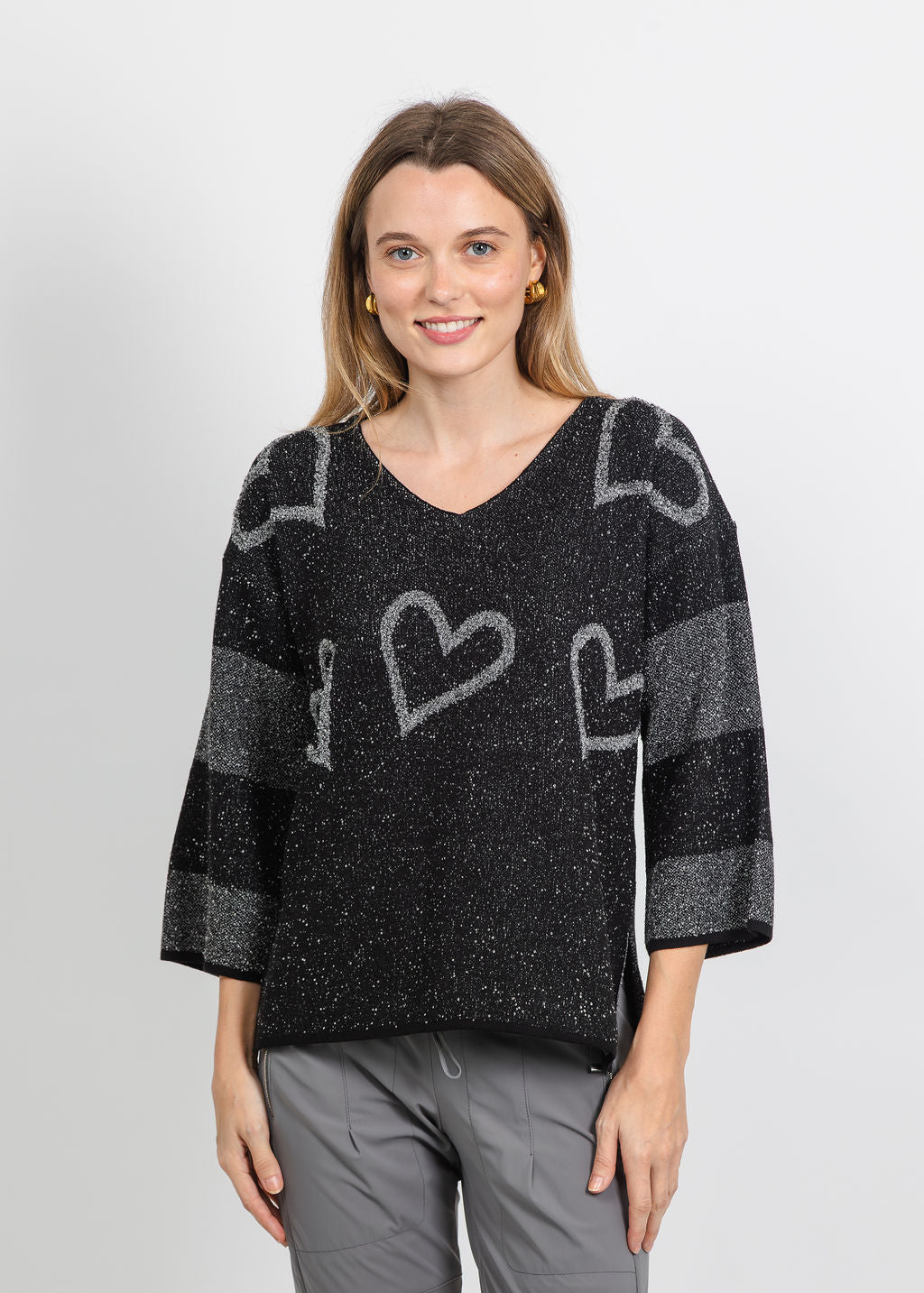 BK V-Neck Heart Tunic in Charcoal available at Barbara Katz