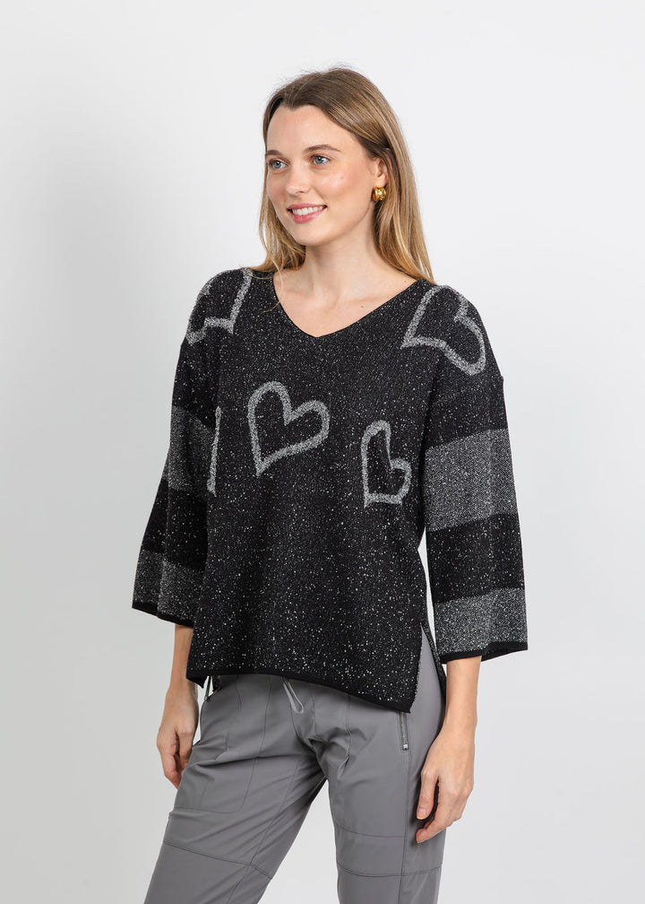 BK V-Neck Heart Tunic in Charcoal available at Barbara Katz
