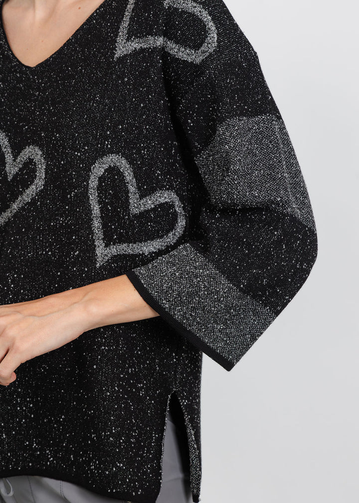 BK V-Neck Heart Tunic in Charcoal available at Barbara Katz