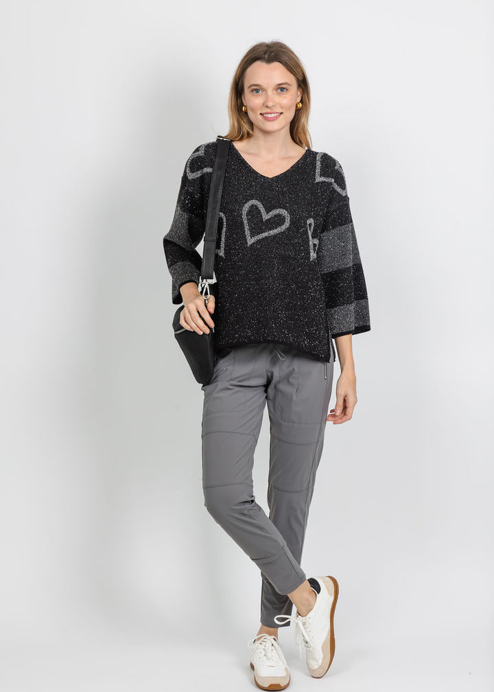 BK V-Neck Heart Tunic in Charcoal available at Barbara Katz