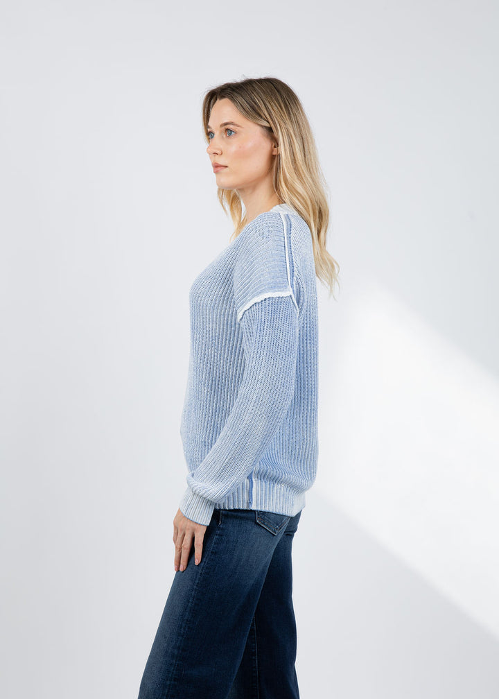 BK V Neck Dip Dye Sweater in Colony Blue Combo available at Barbara Katz