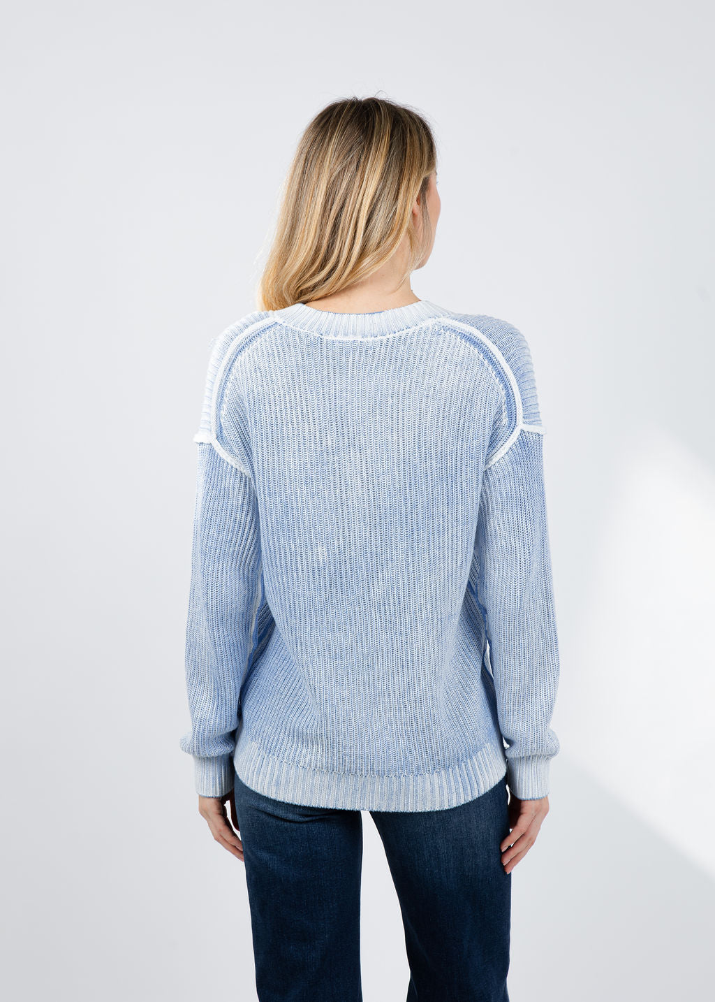BK V Neck Dip Dye Sweater in Colony Blue Combo available at Barbara Katz