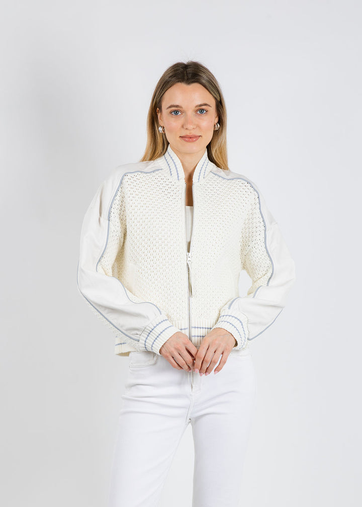 BK Val Vegan Crochet Bomber Jacket in Bone available at Barbara Katz