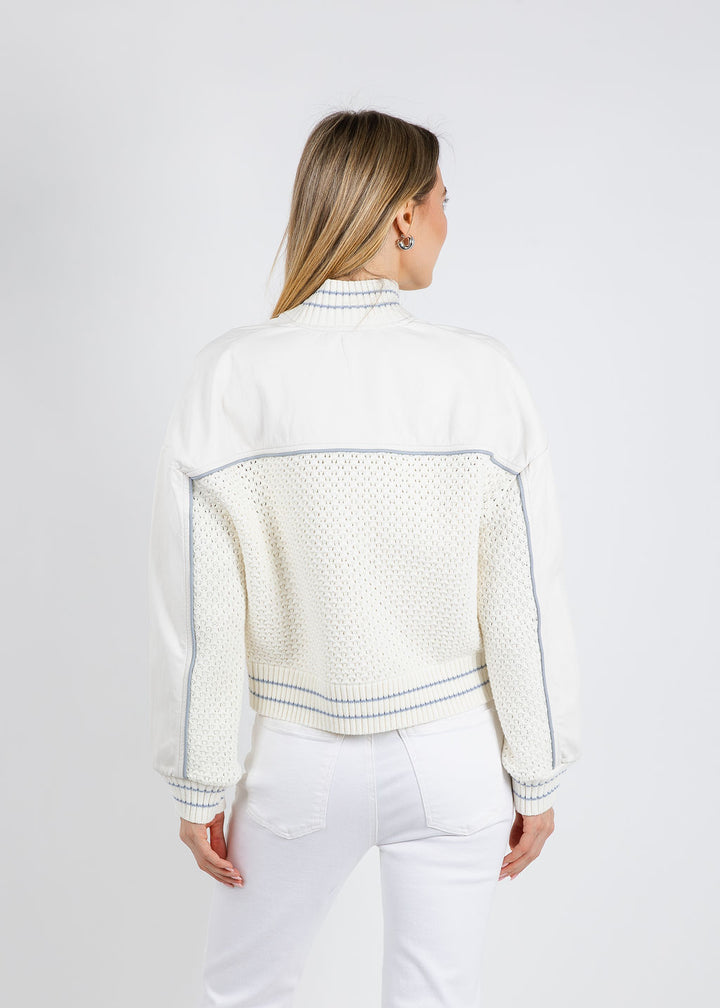 BK Val Vegan Crochet Bomber Jacket in Bone available at Barbara Katz