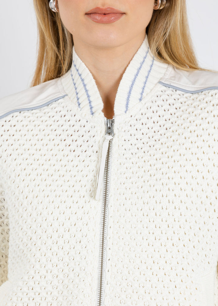 BK Val Vegan Crochet Bomber Jacket in Bone available at Barbara Katz