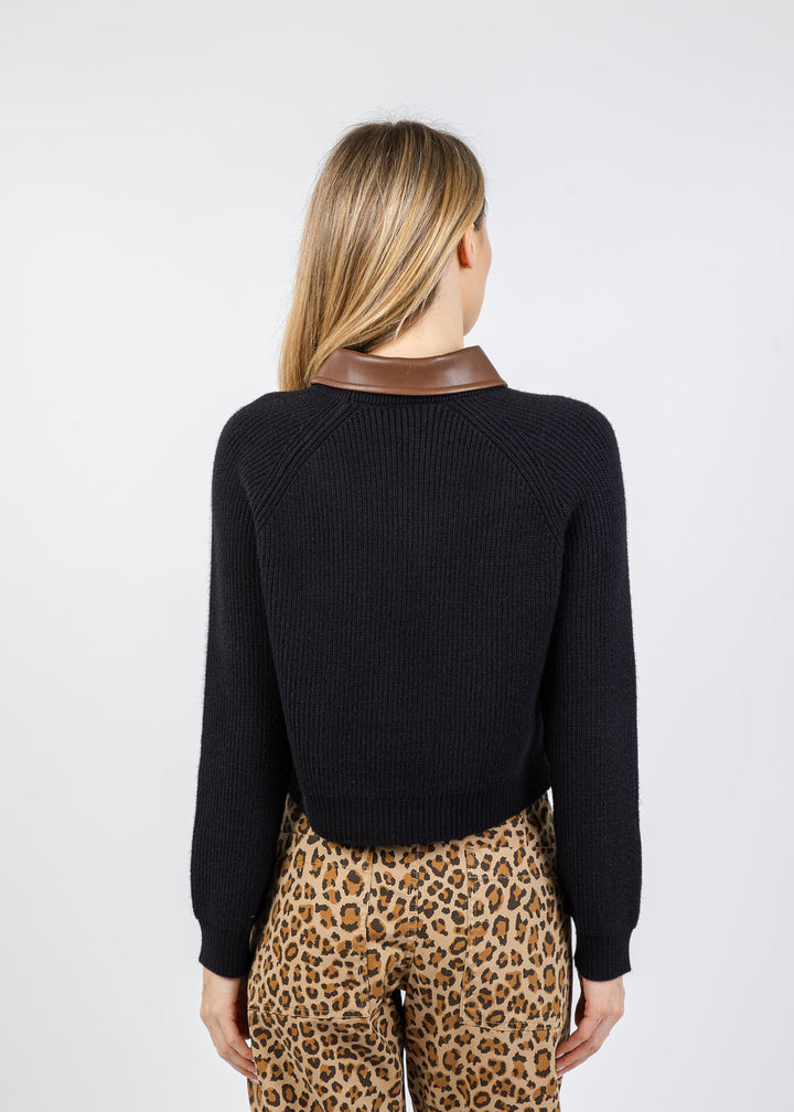 BK Vegan Collared Sweater in Black/Multi available at Barbara Katz