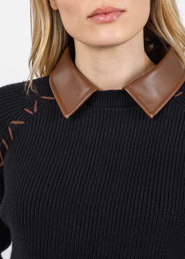 BK Vegan Collared Sweater in Black/Multi available at Barbara Katz