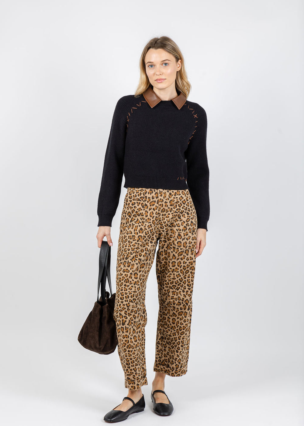 BK Vegan Collared Sweater in Black/Multi available at Barbara Katz