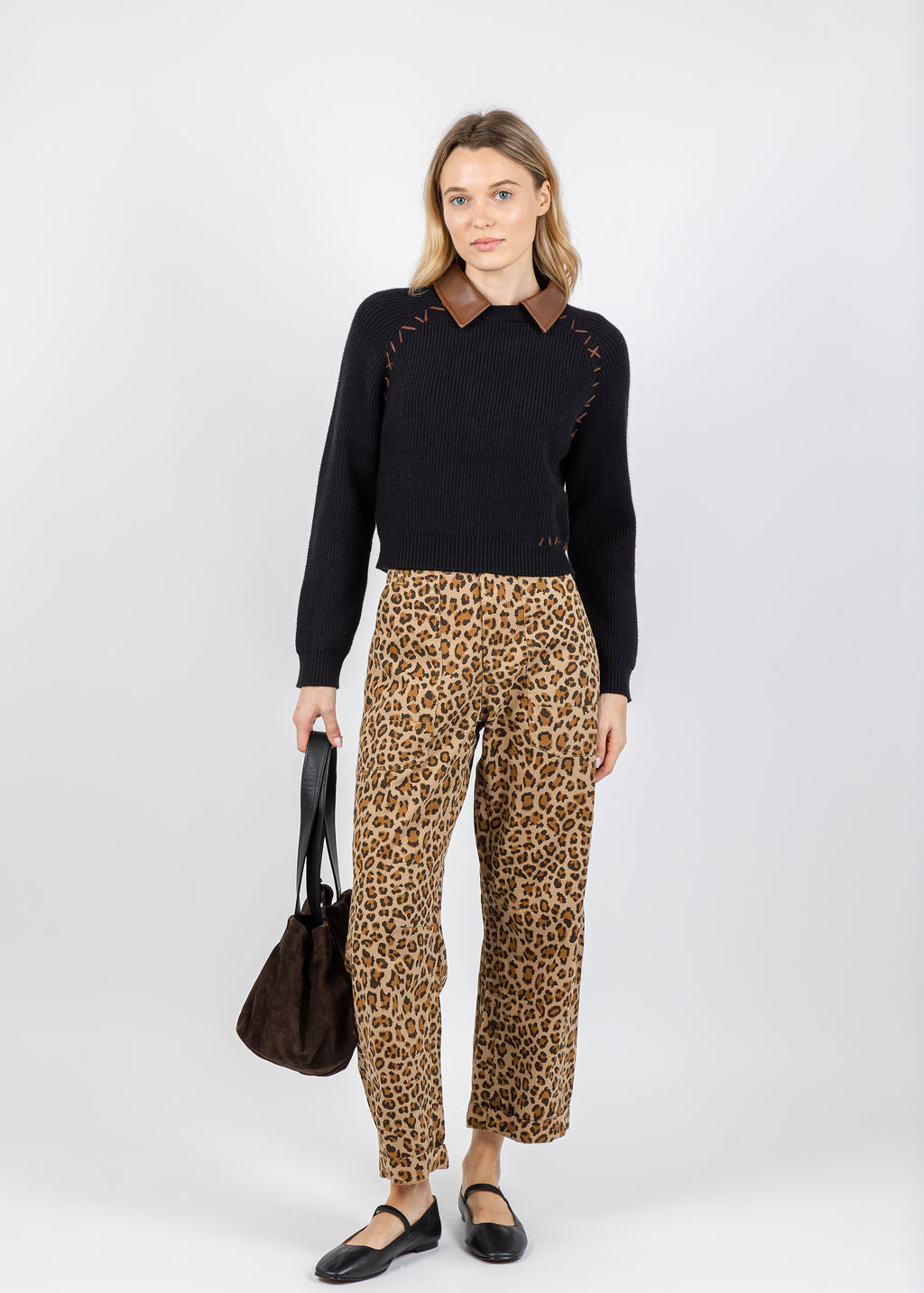 BK Vegan Collared Sweater in Black/Multi available at Barbara Katz