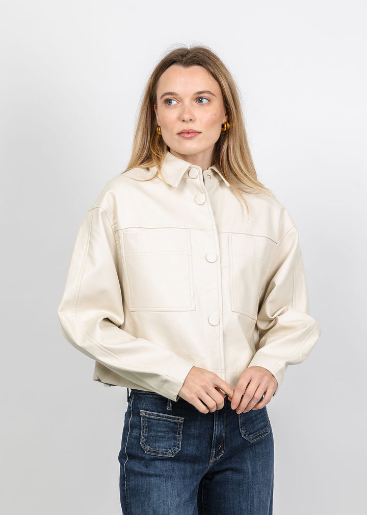 BK Vegan Leather Shacket in Birch available at Barbara Katz