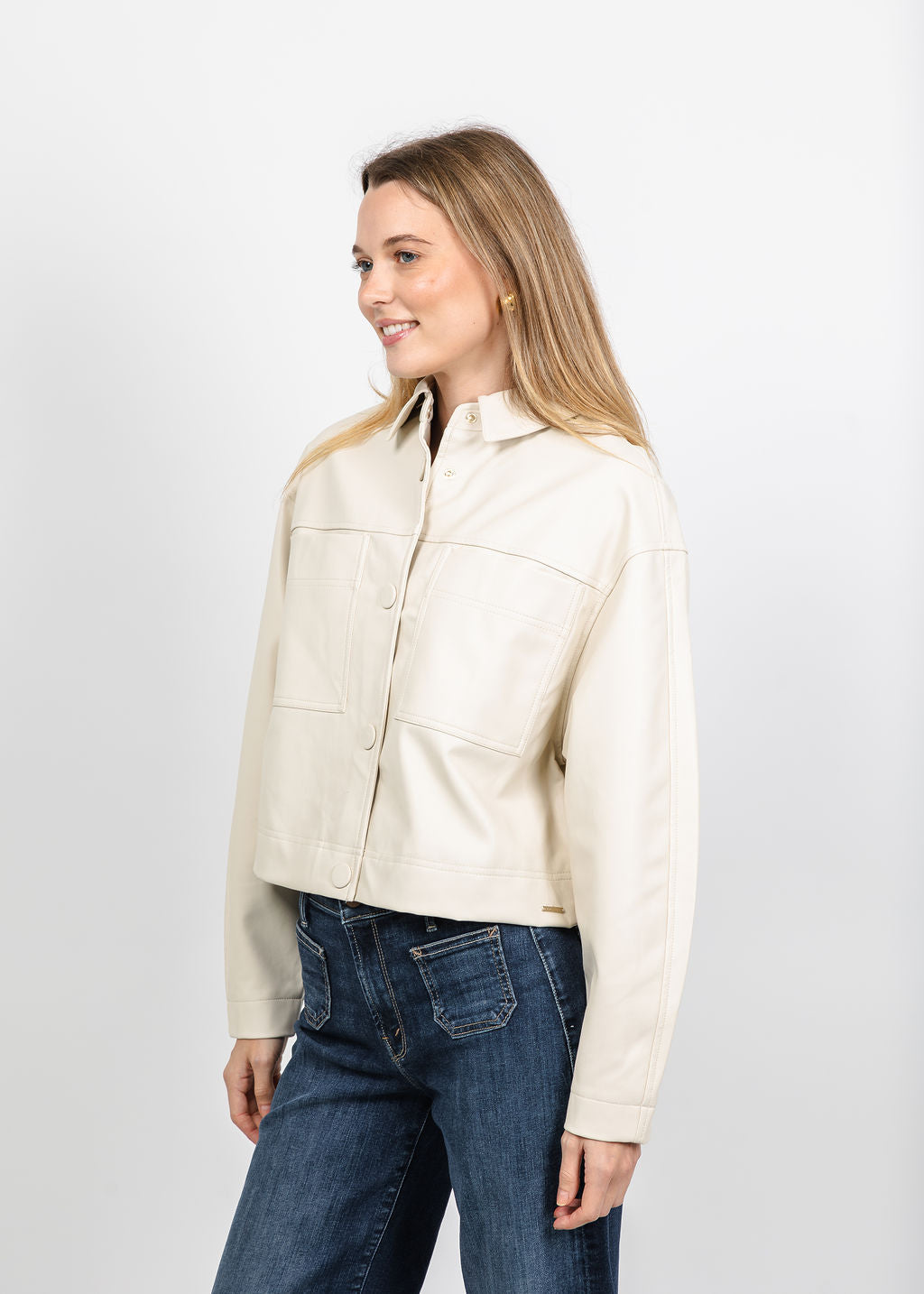 BK Vegan Leather Shacket in Birch available at Barbara Katz