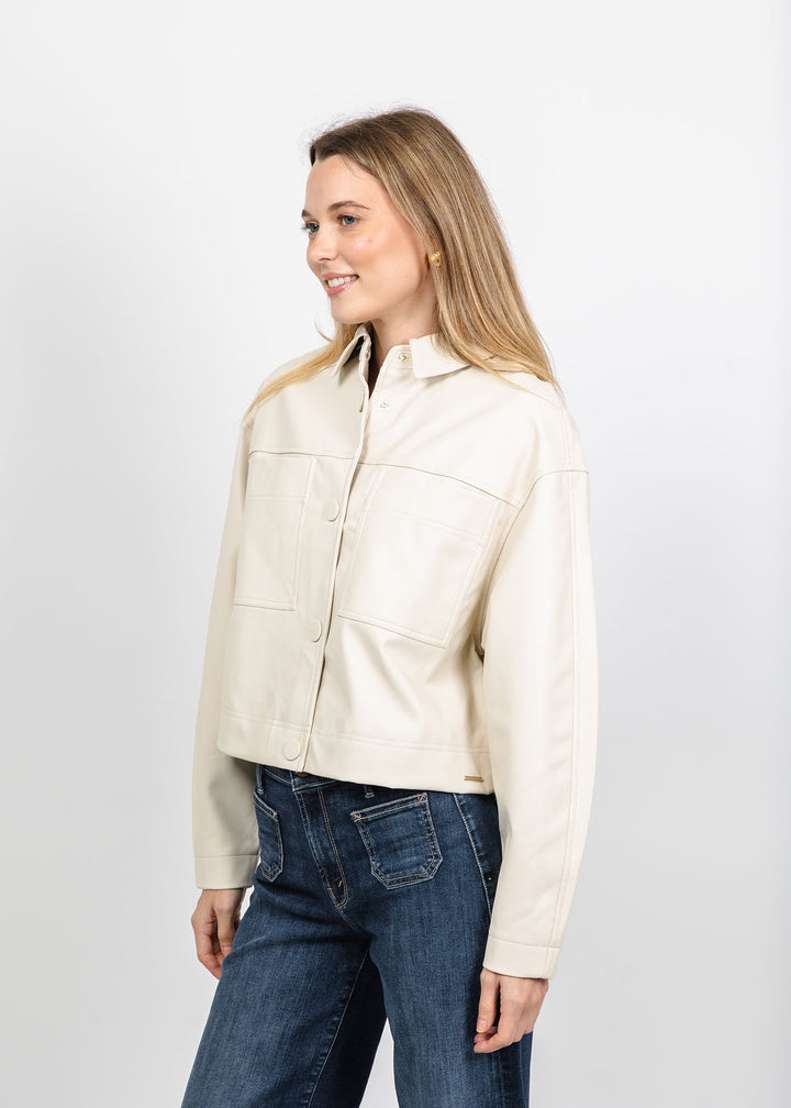 BK Vegan Leather Shacket in Birch available at Barbara Katz