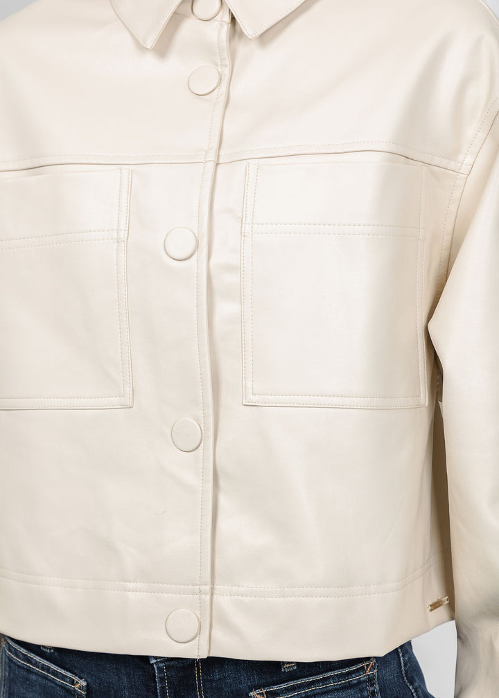 BK Vegan Leather Shacket in Birch available at Barbara Katz
