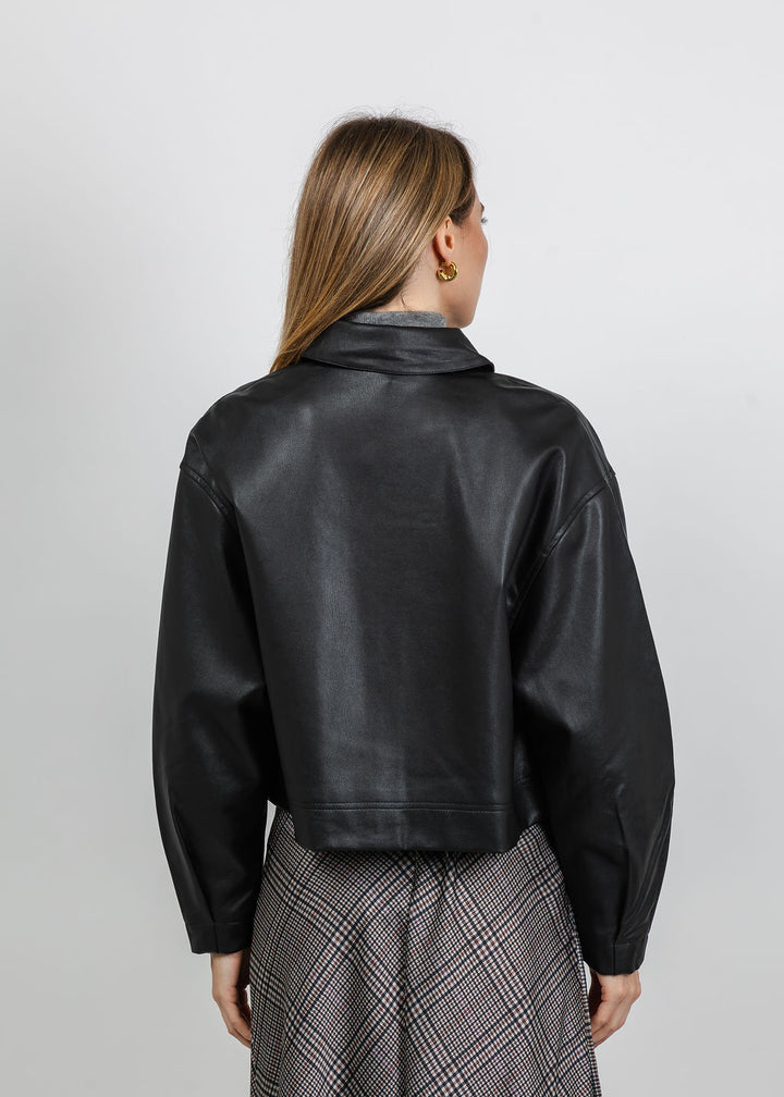 BK Vegan Leather Shacket in Black available at Barbara Katz