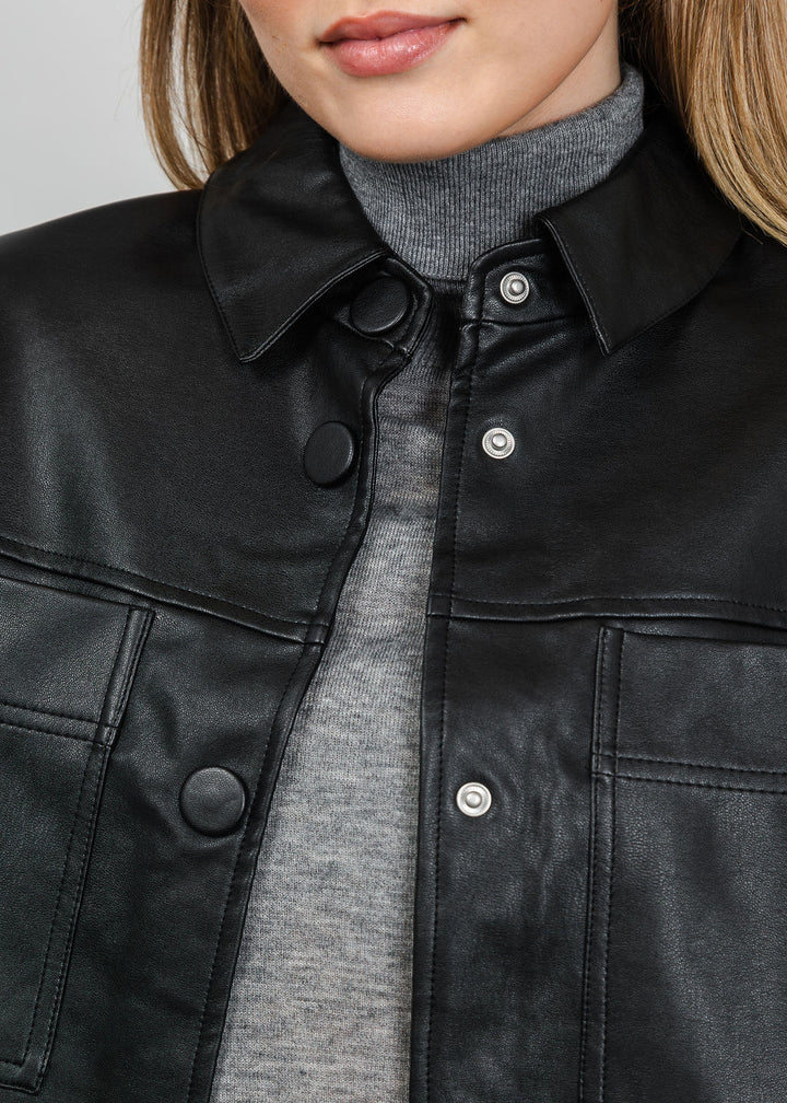 BK Vegan Leather Shacket in Black available at Barbara Katz
