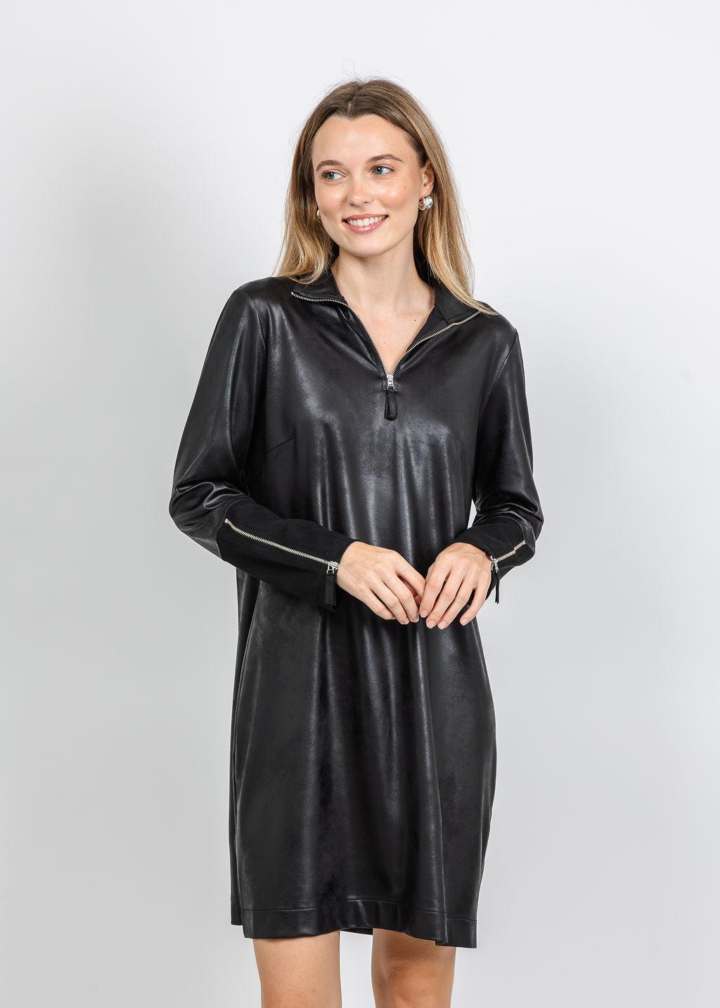 BK Vegan Zip Front Dress in Black available at Barbara Katz