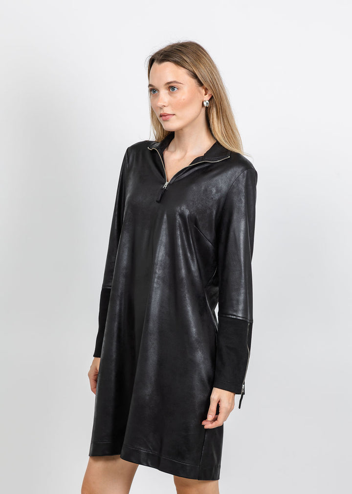 BK Vegan Zip Front Dress in Black available at Barbara Katz