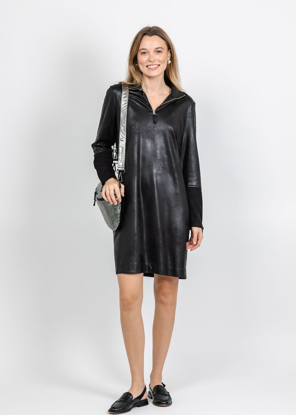 BK Vegan Zip Front Dress in Black available at Barbara Katz