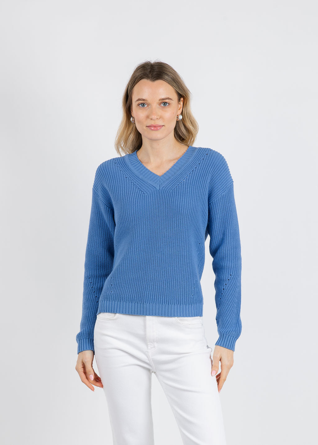 BK Vicky V Neck Shaker Sweater in Humid Blue available at Barbara Katz