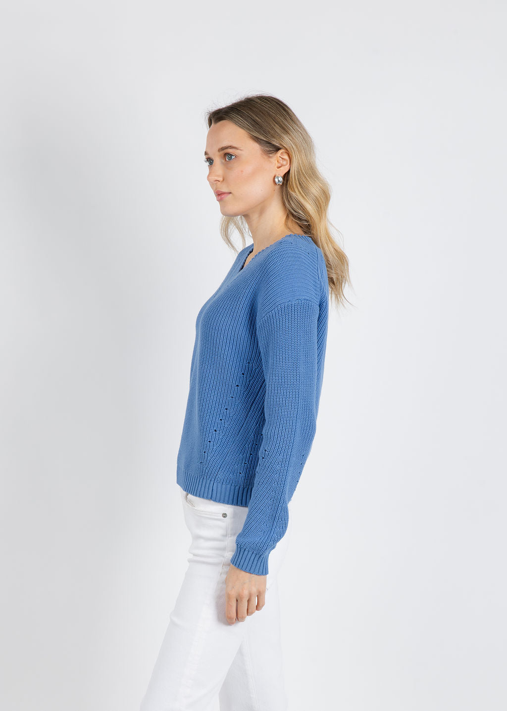 BK Vicky V Neck Shaker Sweater in Humid Blue available at Barbara Katz