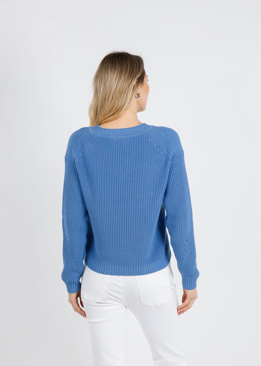 BK Vicky V Neck Shaker Sweater in Humid Blue available at Barbara Katz