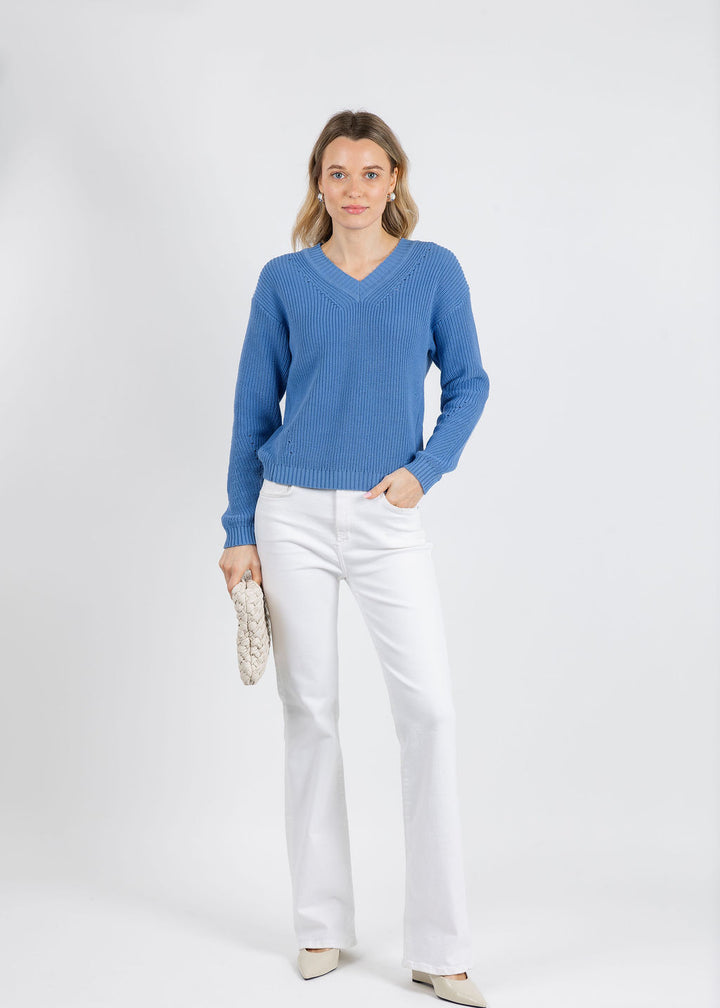 BK Vicky V Neck Shaker Sweater in Humid Blue available at Barbara Katz