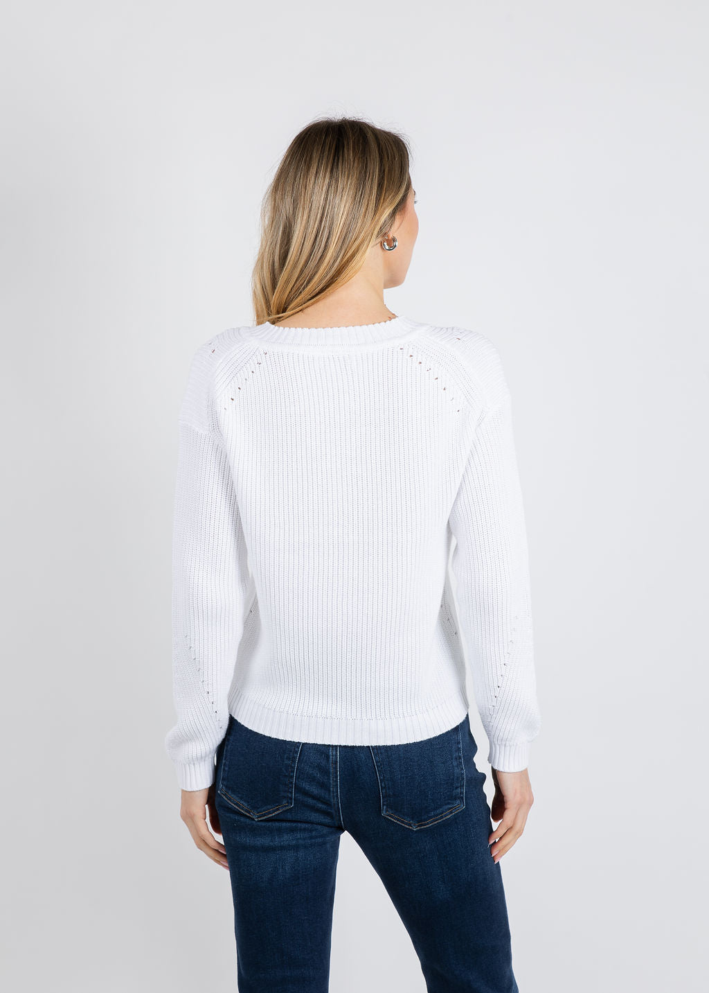 BK Vicky V Neck Shaker Sweater in White available at Barbara Katz