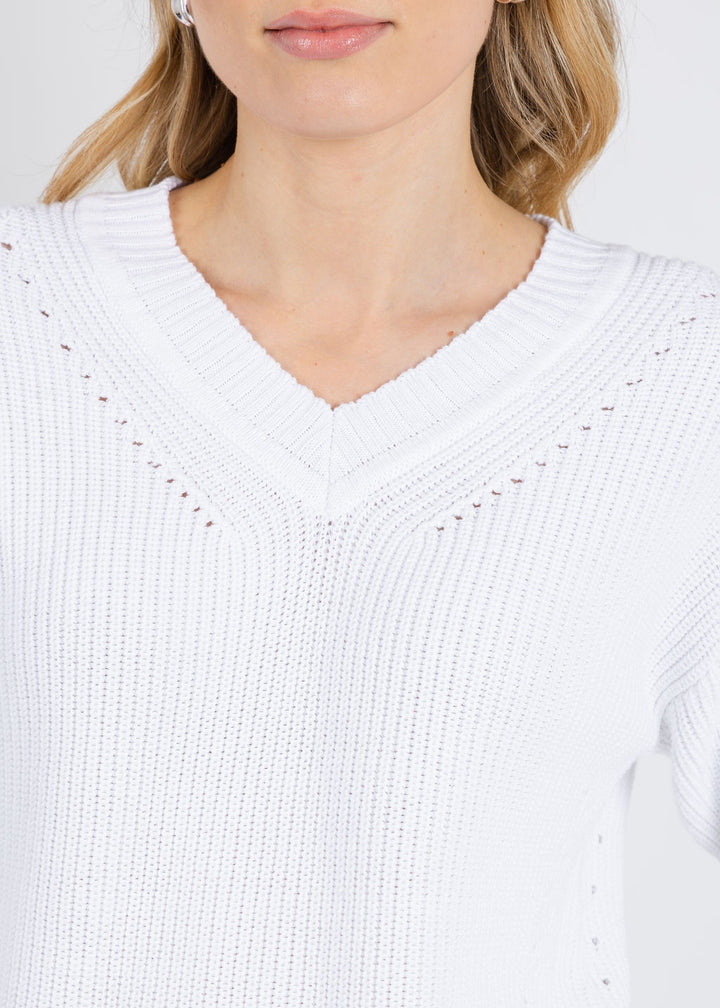 BK Vicky V Neck Shaker Sweater in White available at Barbara Katz