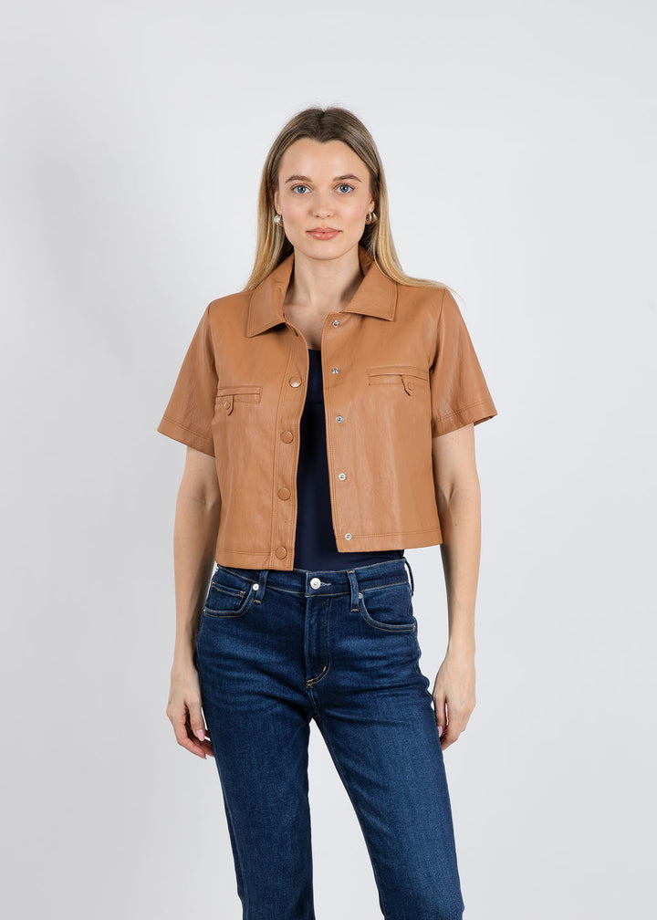 BK Vicky Vegan Cropped Jacket in Brown available at Barbara Katz