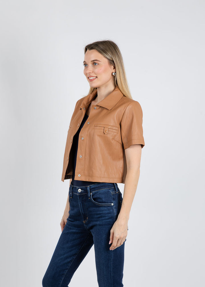 BK Vicky Vegan Cropped Jacket in Brown available at Barbara Katz