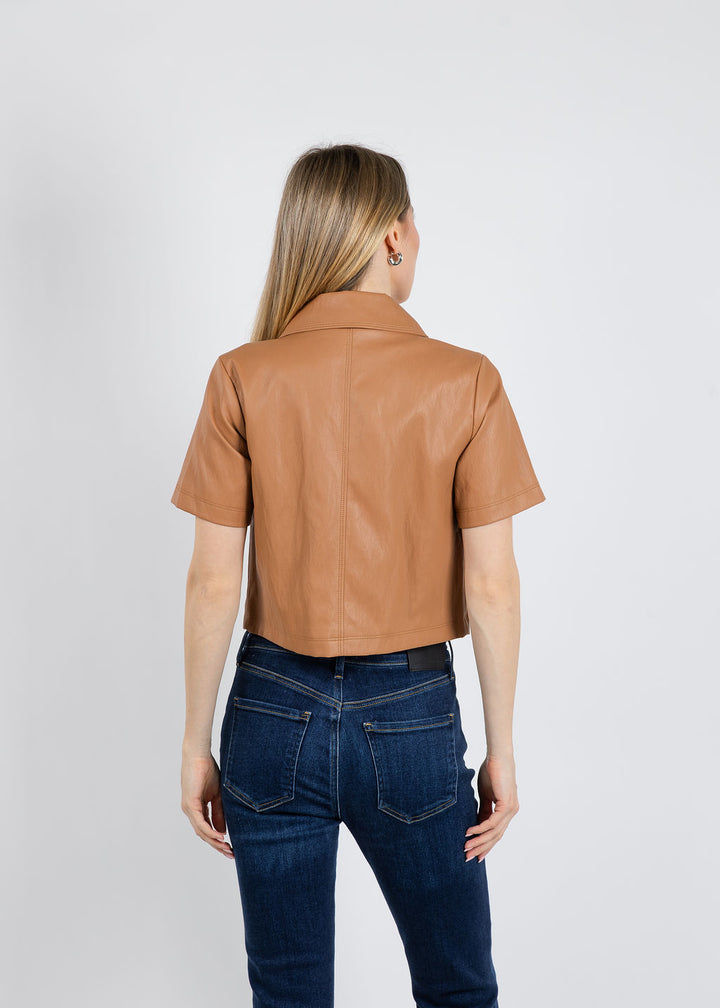BK Vicky Vegan Cropped Jacket in Brown available at Barbara Katz