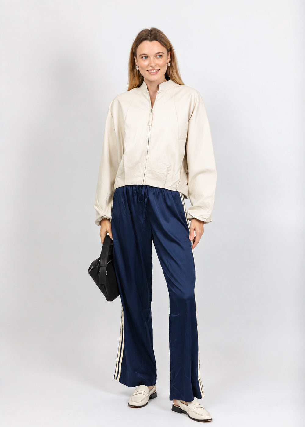 BK Vida Track Pant in Navy/Cream available at Barbara Katz
